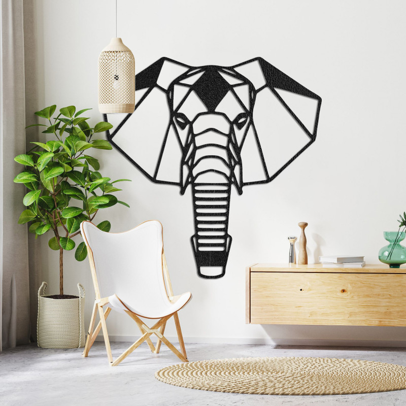 Decorațiune murală geometrică din lemn cu elefant, în stil modern