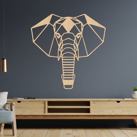 Decorațiune murală geometrică din lemn cu elefant, în stil modern