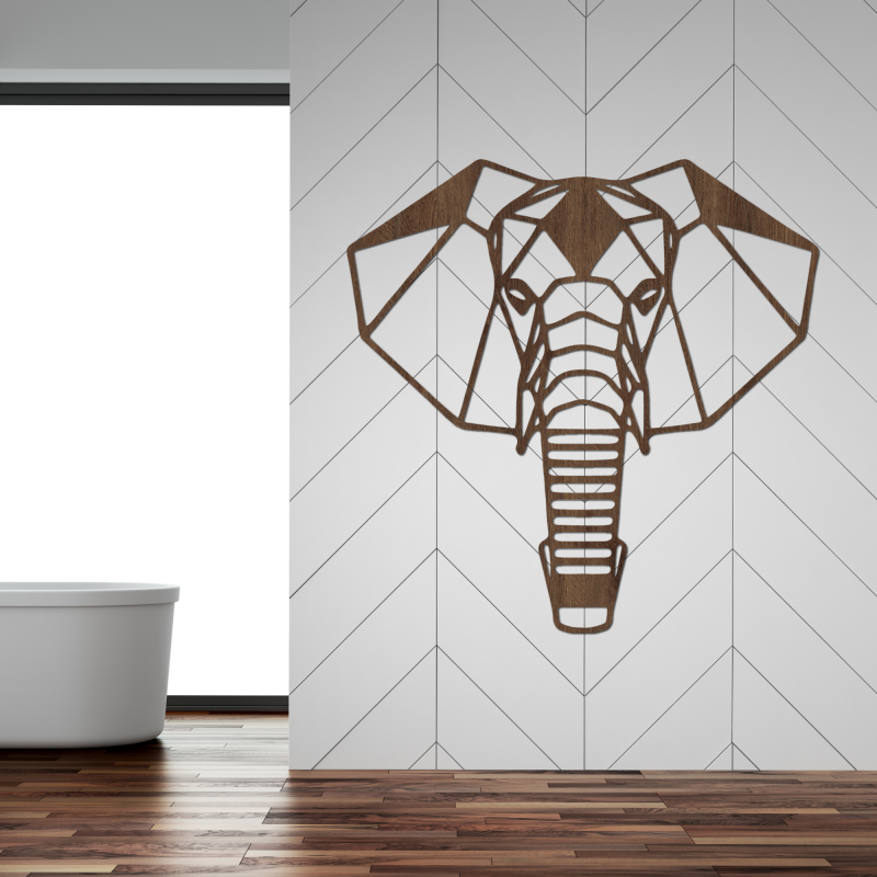 Decorațiune murală geometrică din lemn cu elefant, în stil modern