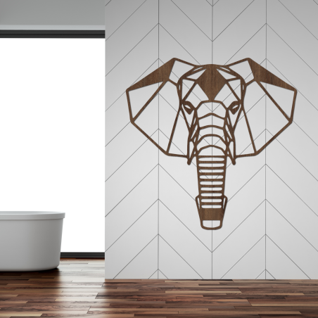 Decorațiune murală geometrică din lemn cu elefant, în stil modern