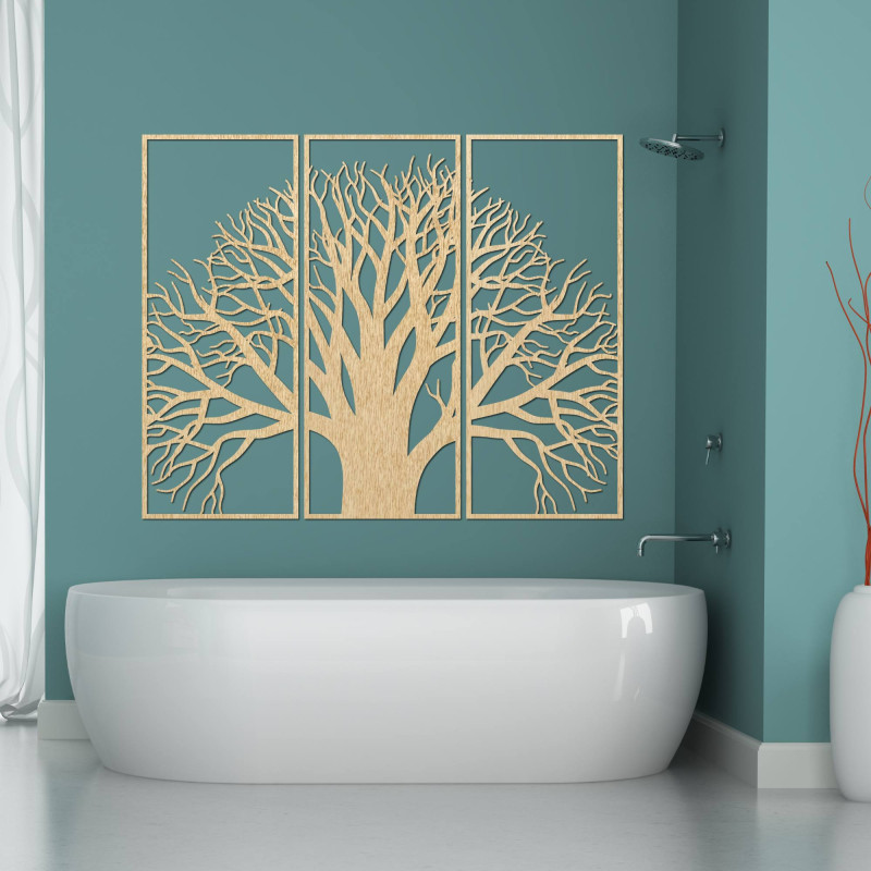 Decorațiune modernă din lemn care înfățișează maiestuosul copac al vieții