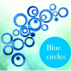 Decorare, autocolant de perete - cercuri albastre cm 4x13.6, 4x11, 4x9, 4x5,5, 4x4, 4x puncte.