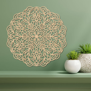 Mandala din lemn pentru perete - pictură în lemn sculptată manual