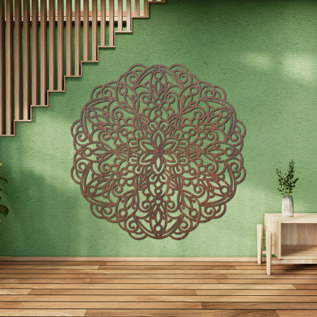 Mandala din lemn pentru perete - pictură în lemn sculptată manual