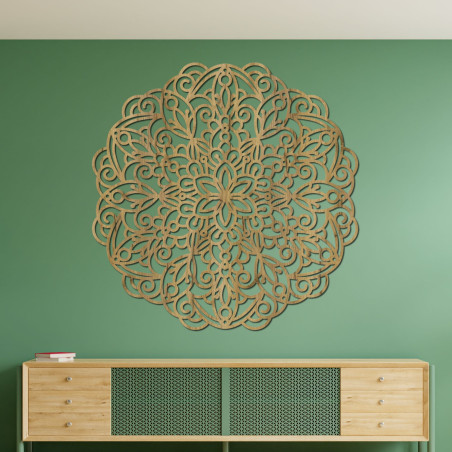 Mandala luxoasă din lemn pe perete pentru un interior armonios și elegant