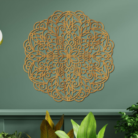 Mandala mare din lemn, pictură murală