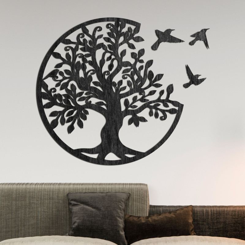 Pomul vieții cu păsări zburătoare simbolizează libertatea, creșterea și armonia naturii într-un design modern elegant.