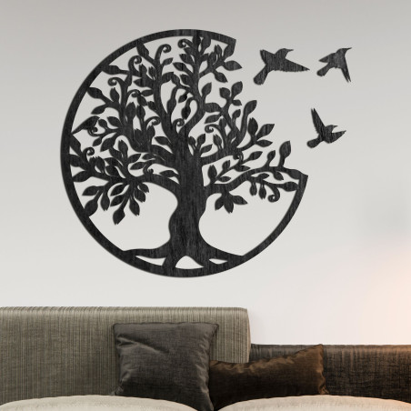 Pomul vieții cu păsări zburătoare simbolizează libertatea, creșterea și armonia naturii într-un design modern elegant.