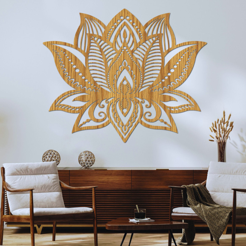 Pictură murală din lemn cu floare de lotus
