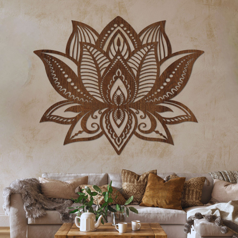 Mandala decorativă de perete din lemn - LOTOS