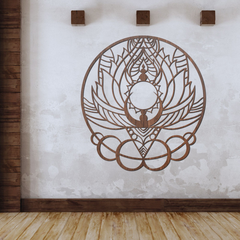Mandala decorativă artistică din lemn, floare și soare - FLORISOLUS