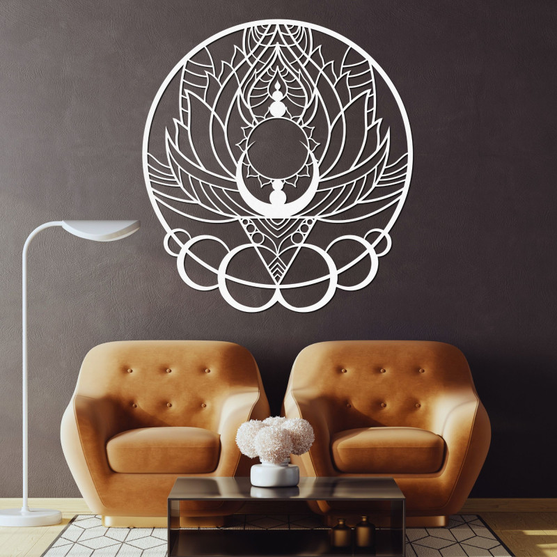 Mandala decorativă artistică din lemn, floare și soare - FLORISOLUS