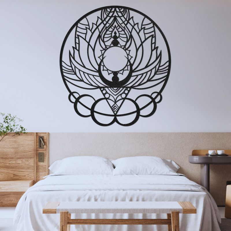 Mandala decorativă artistică din lemn, floare și soare - FLORISOLUS
