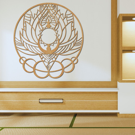 Mandala decorativă artistică din lemn, floare și soare - FLORISOLUS