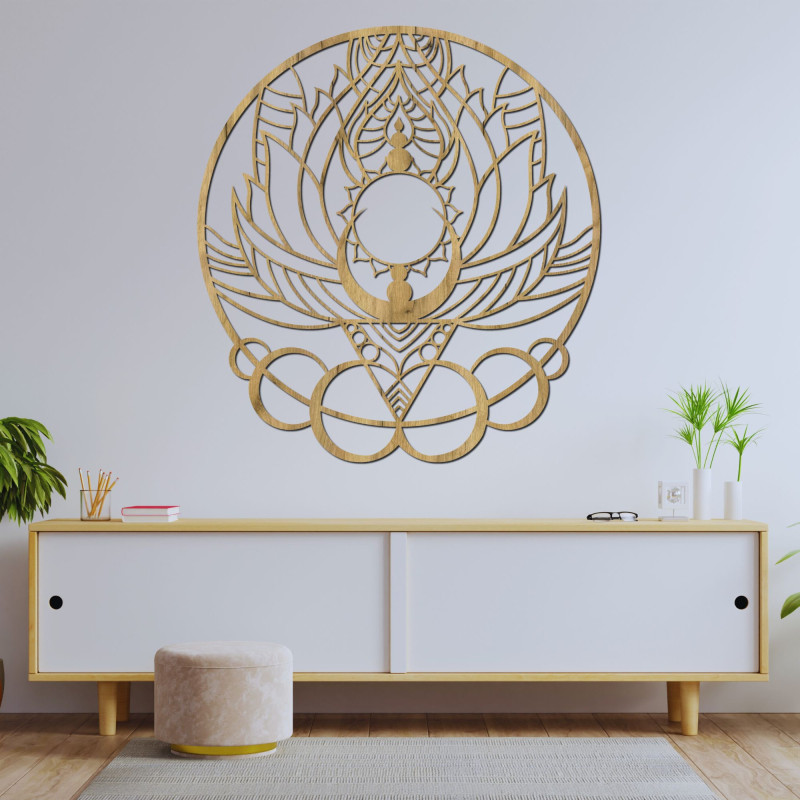 Mandala decorativă artistică din lemn, floare și soare - FLORISOLUS