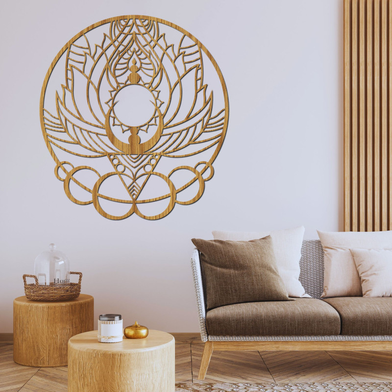 Mandala decorativă artistică din lemn, floare și soare - FLORISOLUS