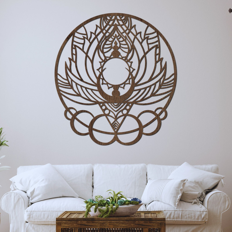 Decor artistic din lemn mandala floare și soare - FLORISOLUS