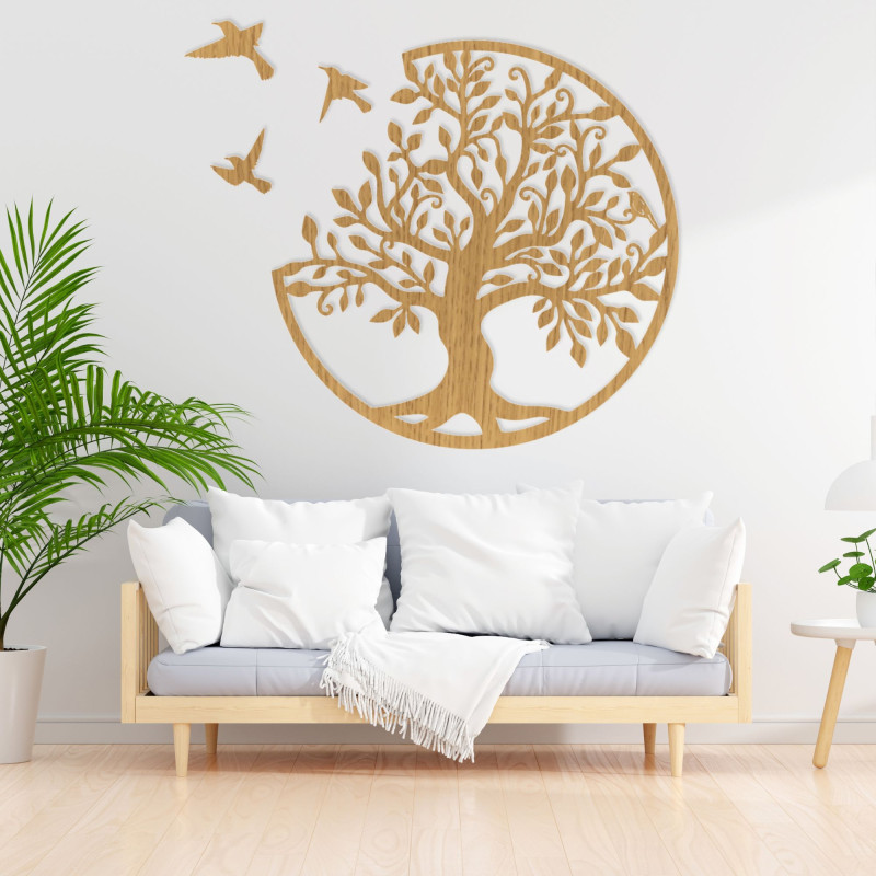 Copac imagine din lemn cu păsări | Decor de perete
