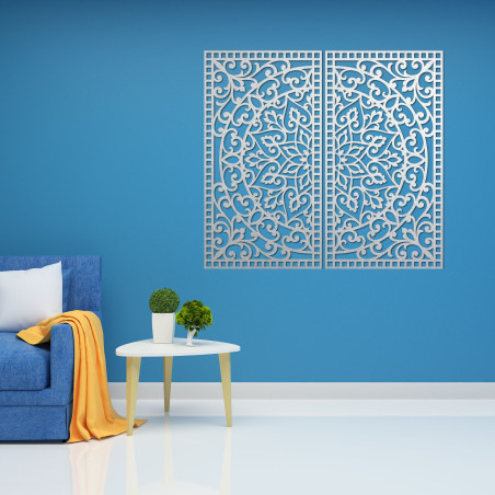 Pictură Mandala din lemn, format din 2 piese – Decorațiune murală sculptată