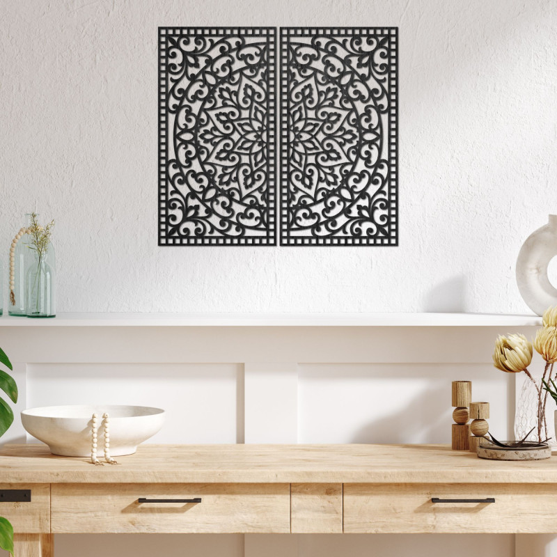 Set de ornamente de perete cu mandale – Tablou decorativ din lemn, 2 părți