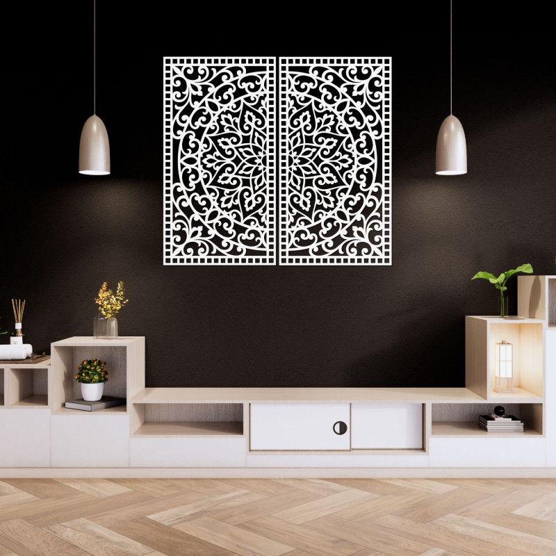 Set de ornamente de perete cu mandale – Tablou decorativ din lemn, 2 părți