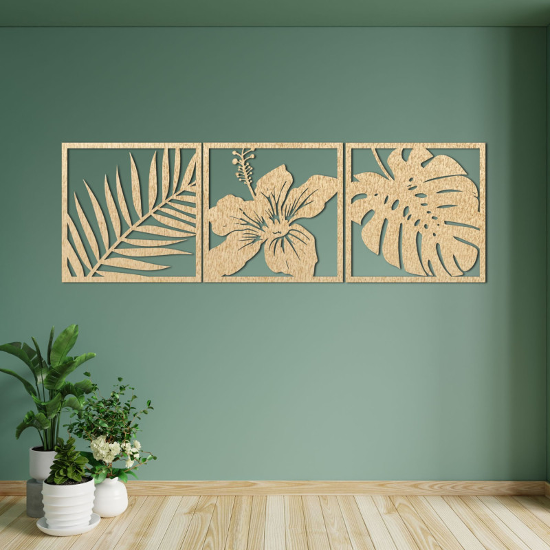 Imaginea frunză monstera, floare hibiscus, frunze de palmier - NARUTAL