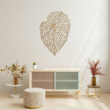 Tablou din lemn cu o frunză în stil minimalist pentru un interior modern și armonios