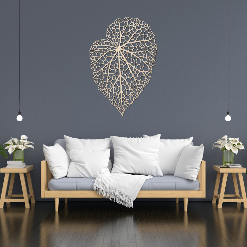 Tablou din lemn cu o frunză în stil minimalist pentru un interior modern și armonios
