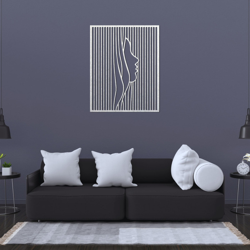 Siluetă decorativă de perete din lemn cu o față de femeie