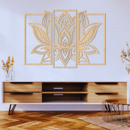 Mandala de lotus din trei piese - decorațiune murală modernă pentru camera de zi