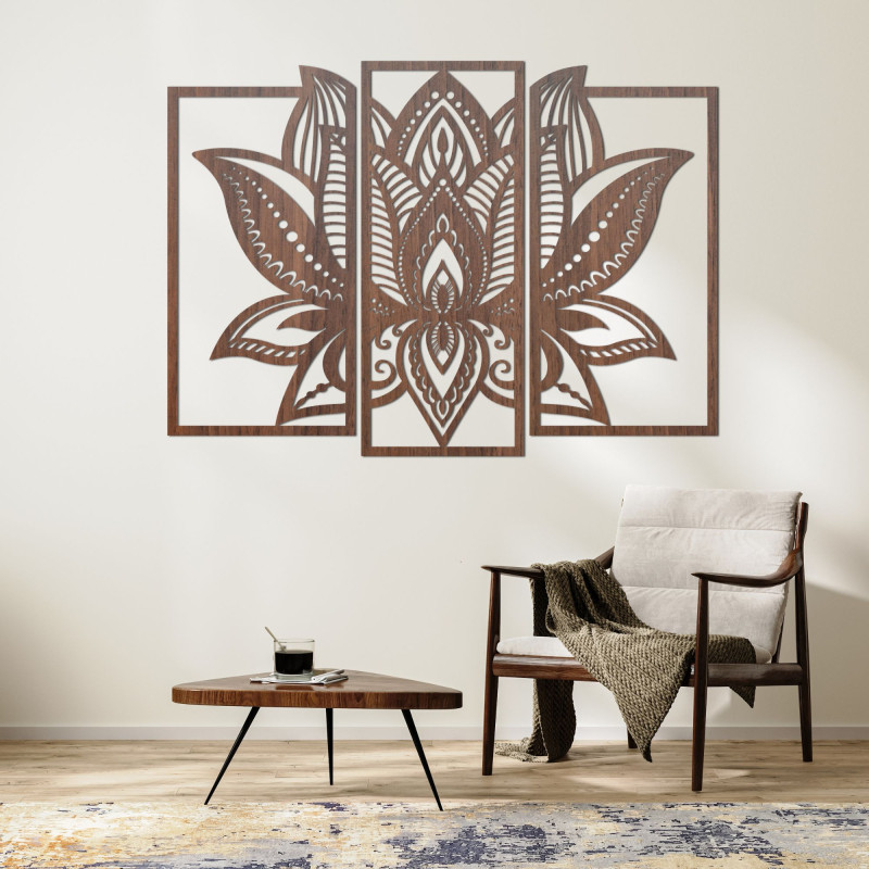 Mandala de lotus din trei piese - decorațiune murală modernă pentru camera de zi