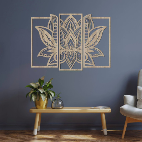 Mandala de lotus din trei piese - decorațiune murală modernă pentru camera de zi