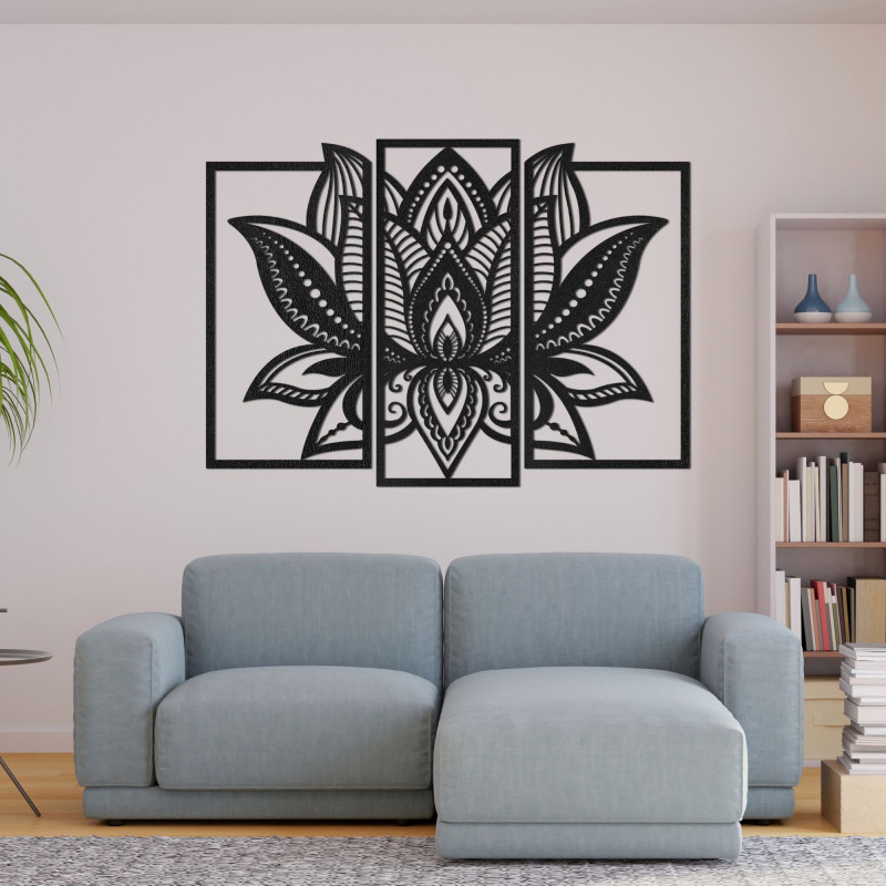 Mandala de lotus din trei piese - decorațiune murală modernă pentru camera de zi