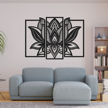 Mandala de lotus din trei piese - decorațiune murală modernă pentru camera de zi