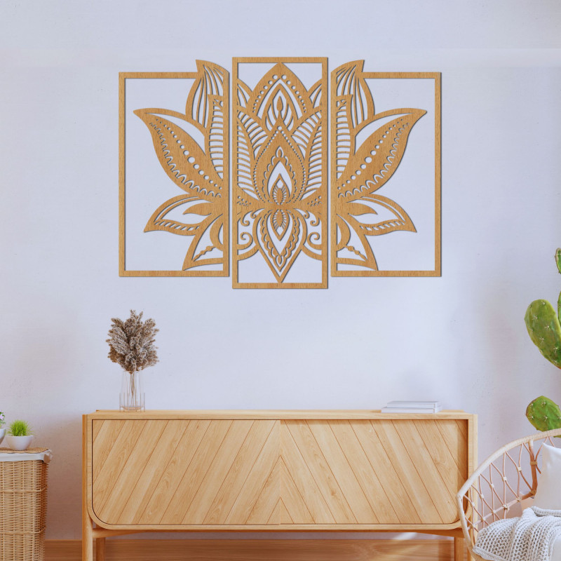 Pictură de lotus din lemn - decorațiune elegantă de perete pentru interior