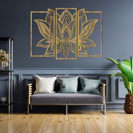 Pictură de lotus din lemn - decorațiune elegantă de perete pentru interior