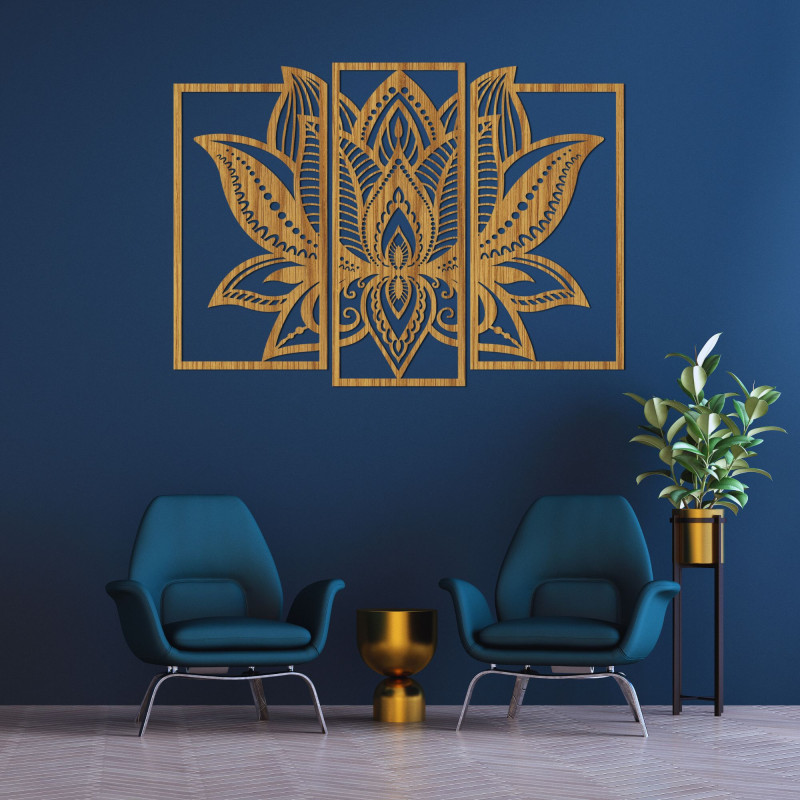 Pictură de lotus din lemn - decorațiune elegantă de perete pentru interior