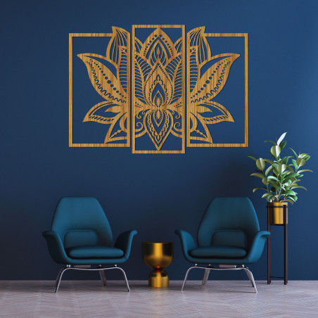 Pictură de lotus din lemn - decorațiune elegantă de perete pentru interior