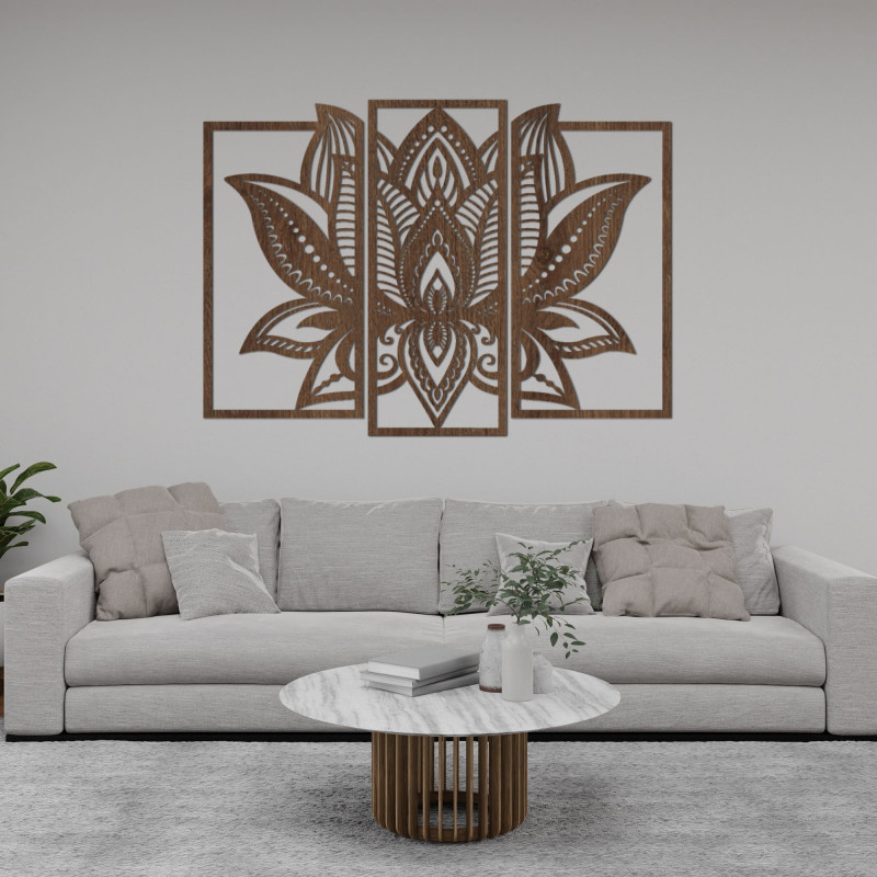 Pictură de lotus din lemn - decorațiune elegantă de perete pentru interior