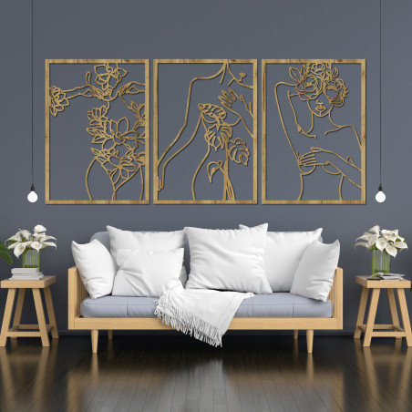 Decorațiune elegantă de perete care înfățișează siluete feminine și flori