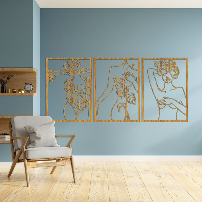 Decorațiune elegantă de perete care înfățișează siluete feminine și flori