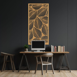 Decorațiune de perete din lemn Frunză: Pictură tropicală pe panouri din lemn | LUFUS