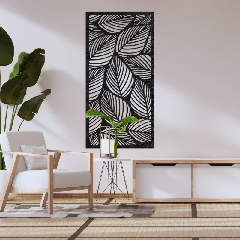 Decorațiune de perete din lemn Frunză: Pictură tropicală pe panouri din lemn | LUFUS