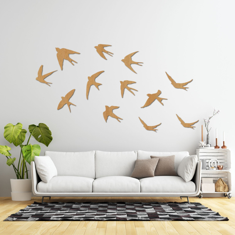 Decorațiuni din lemn cu păsări zburătoare - FLOCK
