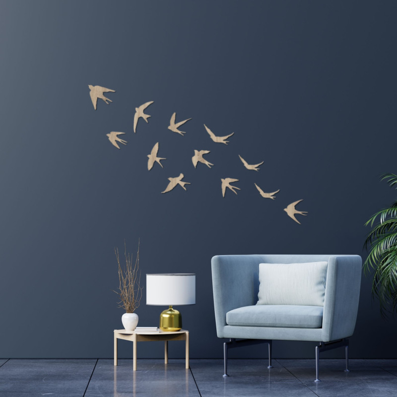 Decorațiuni din lemn cu păsări zburătoare - FLOCK