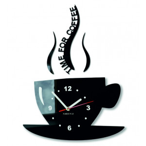 Wall clock and coffee. Color black. Dimensions 36 x 32 cm