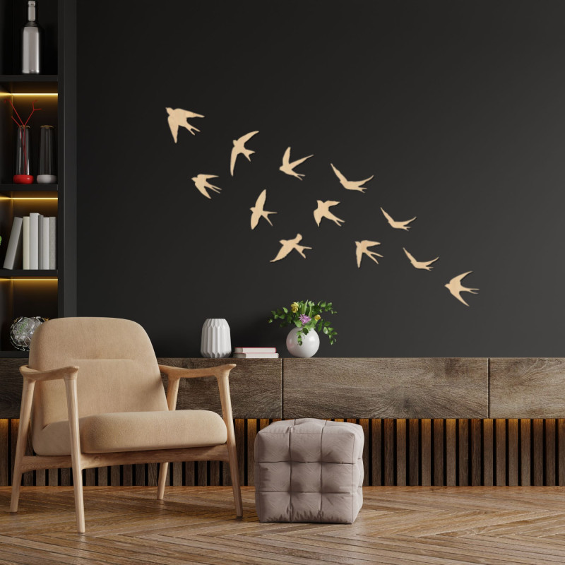 Decorațiuni din lemn cu păsări zburătoare - FLOCK