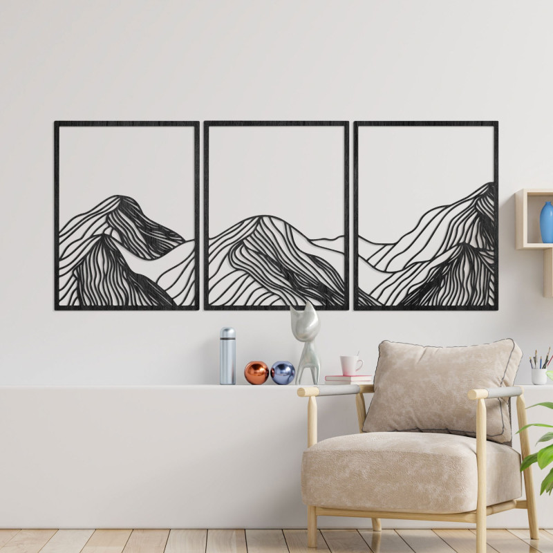 Pictură montană din lemn în trei părți - decor interior minimalist