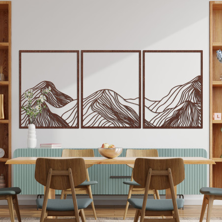 Pictură montană din trei piese - decor modern de perete din lemn pentru camera de zi