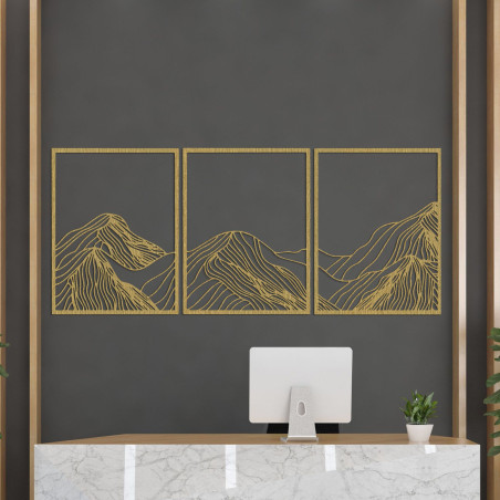 Pictură montană din lemn în trei părți - decor interior minimalist